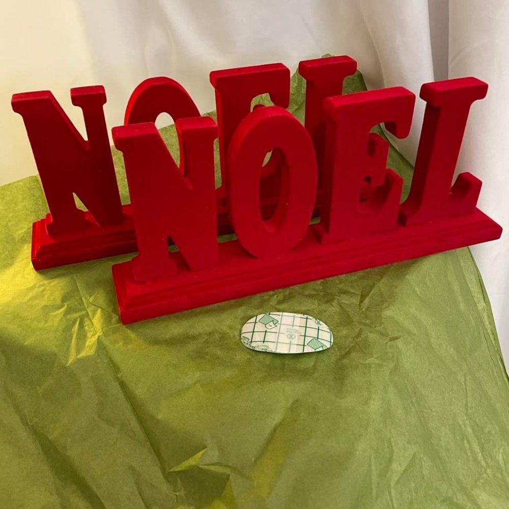 NOEL Mantle Piece Centerpiece Christmas Decor Crushed Velvet Red - Picture 8 of 11